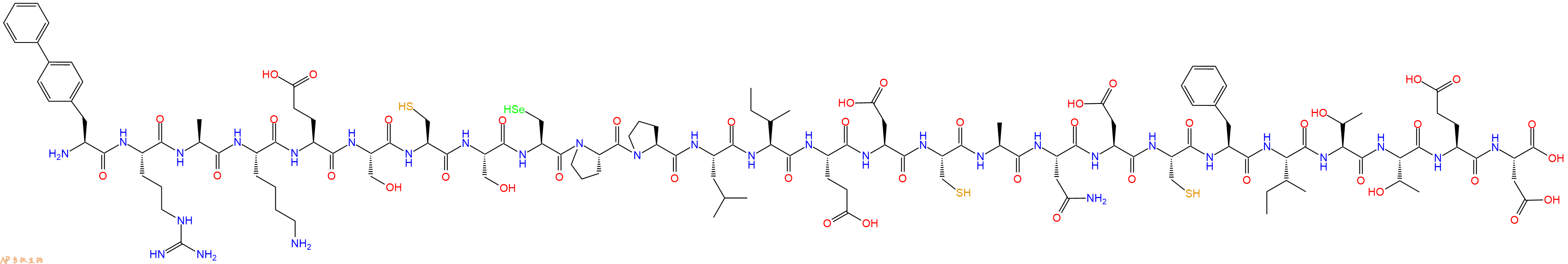 专肽生物产品H2N-Bip-Arg-Ala-Lys-Glu-Ser-Cys-Ser-Sec-Pro-Pro-Leu-Ile-Glu-Asp-Cys-Ala-Asn-Asp-Cys-Phe-Ile-Thr-Thr-Glu-Asp-OH