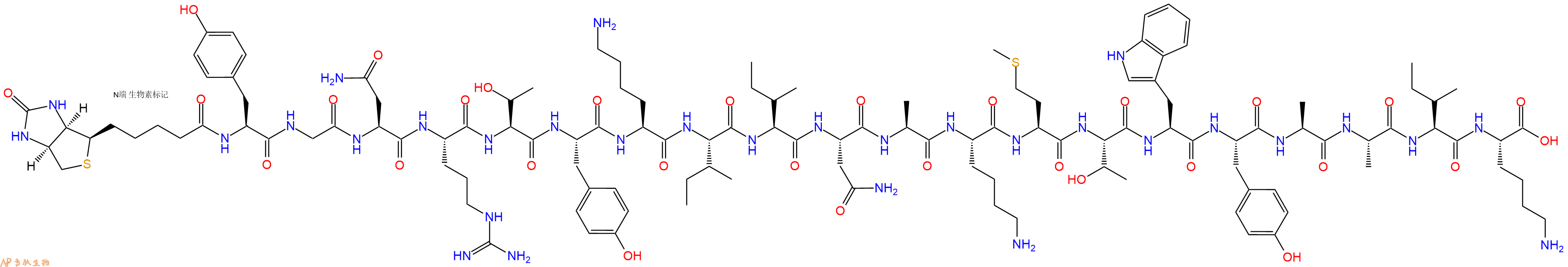 专肽生物产品Biotinyl-Tyr-Gly-Asn-Arg-Thr-Tyr-Lys-Ile-Ile-Asn-Ala-Lys-Met-Thr-Trp-Tyr-Ala-Ala-Ile-Lys-OH