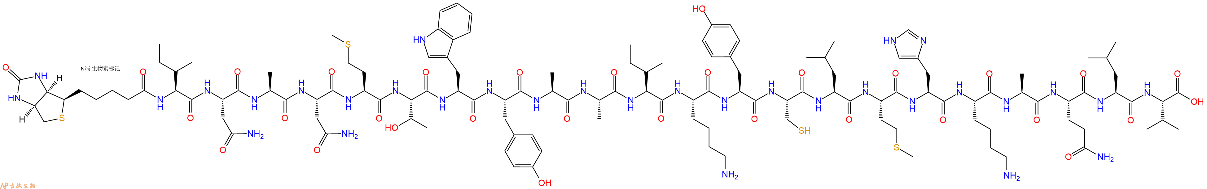 专肽生物产品Biotinyl-Ile-Asn-Ala-Asn-Met-Thr-Trp-Tyr-Ala-Ala-Ile-Lys-Tyr-Cys-Leu-Met-His-Lys-Ala-Gln-Leu-Val-OH