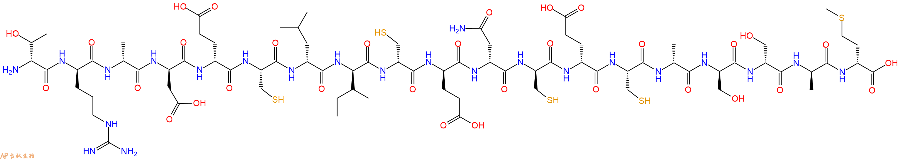 专肽生物产品H2N-DThr-DArg-DAla-DAsp-DGlu-Cys-DLeu-DIle-DCys-DGlu-DAsn-DCys-DGlu-Cys-DAla-DSer-DSer-DAla-DMet-OH