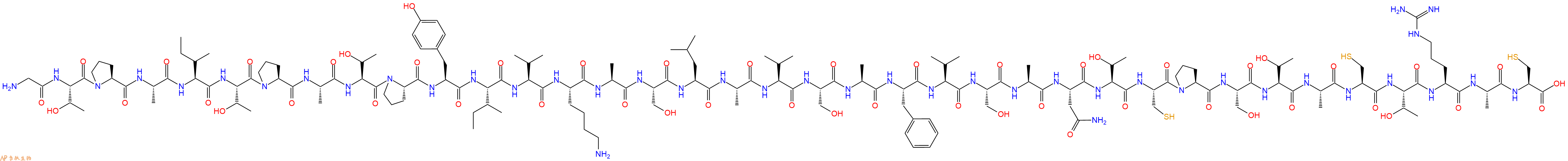 专肽生物产品H2N-Gly-Thr-Pro-Ala-Ile-Thr-Pro-Ala-Thr-Pro-Tyr-Ile-Val-Lys-Ala-Ser-Leu-Ala-Val-Ser-Ala-Phe-Val-Ser-Ala-Asn-Thr-Cys-Pro-Ser-Thr-Ala-Cys-Thr-Arg-Ala-Cys-OH