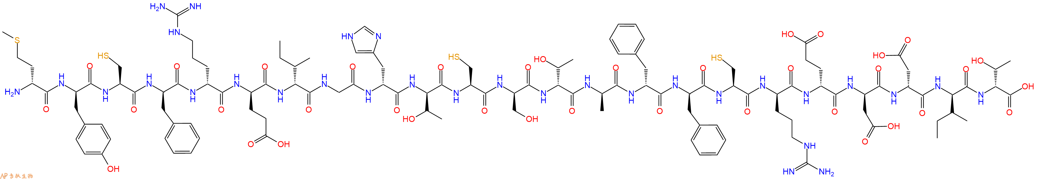 专肽生物产品H2N-DMet-DTyr-Cys-DPhe-DArg-DGlu-DIle-Gly-DHis-DThr-Cys-DSer-DThr-DAla-DPhe-DPhe-Cys-DArg-DGlu-DAsp-DAsp-DIle-DThr-OH