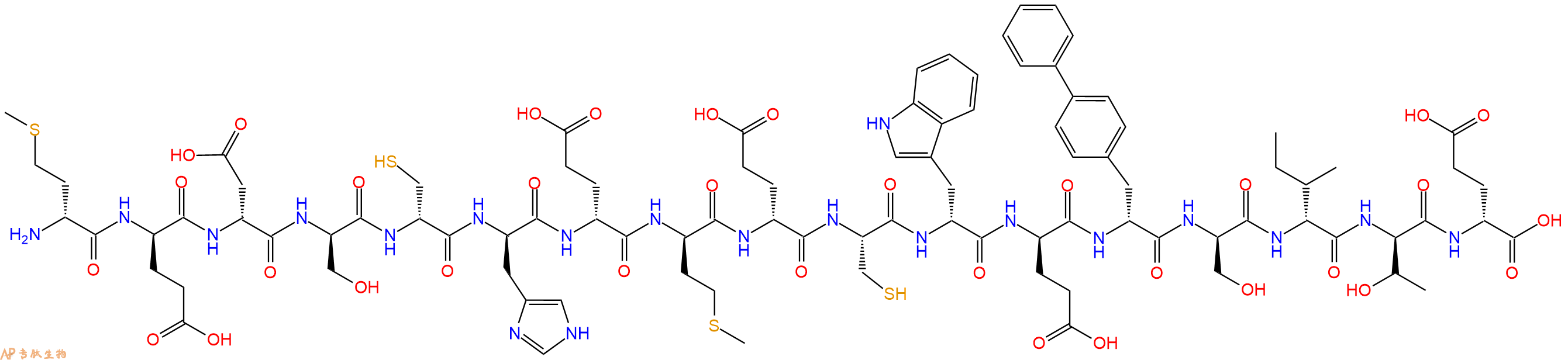 专肽生物产品H2N-DMet-DGlu-DAsp-DSer-DCys-DHis-DGlu-DMet-DGlu-Cys-DTrp-DGlu-DBip-DSer-DIle-DThr-DGlu-OH