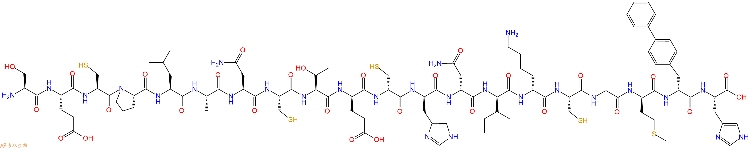 专肽生物产品H2N-Ser-Glu-Cys-Pro-Leu-Ala-Asn-Cys-Thr-DGlu-DCys-DHis-DAsn-DIle-DLys-Cys-Gly-DMet-DBip-His-OH