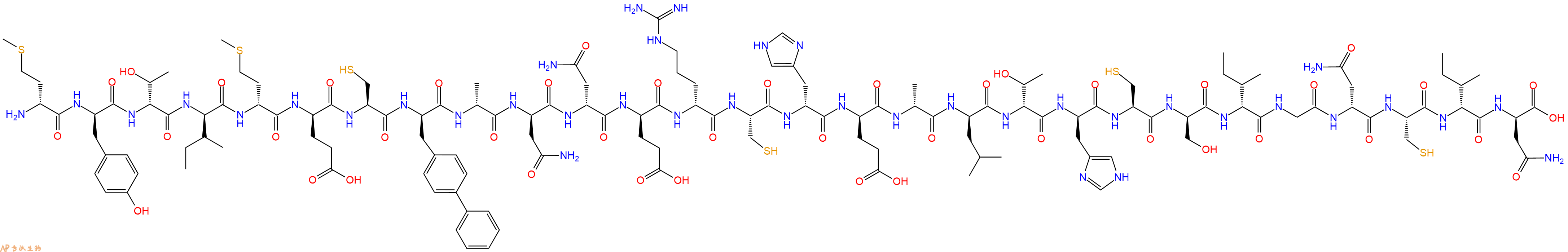 专肽生物产品H2N-DMet-DTyr-DThr-DIle-DMet-DGlu-Cys-DBip-DAla-DAsn-DAsn-DGlu-DArg-Cys-DHis-DGlu-DAla-DLeu-DThr-DHis-Cys-DSer-DIle-Gly-DAsn-Cys-DIle-DAsn-OH