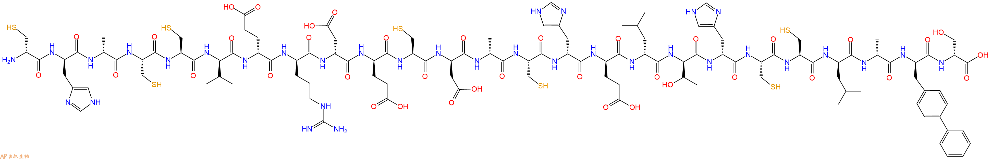 专肽生物产品H2N-DCys-DHis-DAla-Cys-Cys-DVal-DGlu-DArg-DAsp-DGlu-Cys-DAsp-DAla-Cys-DHis-DGlu-DLeu-DThr-DHis-Cys-Cys-DLeu-DAla-DBip-DSer-OH