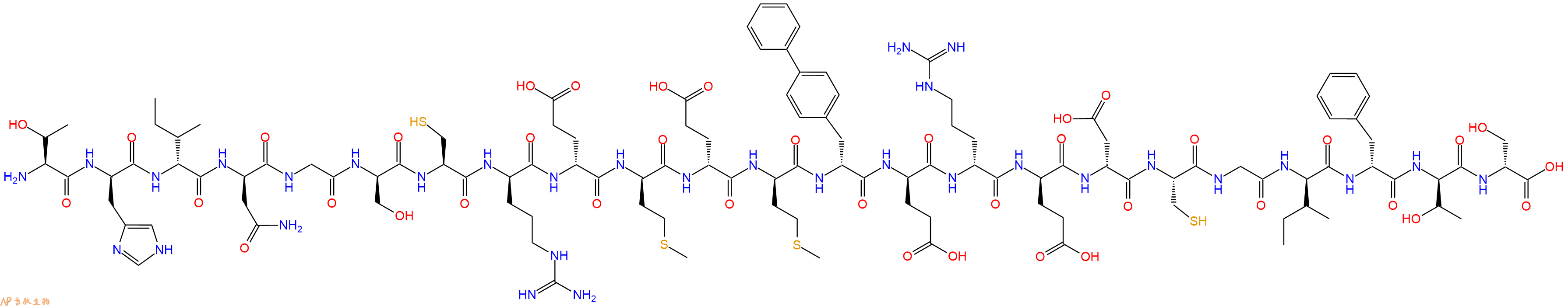 专肽生物产品H2N-Thr-DHis-DIle-DAsn-Gly-DSer-Cys-DArg-DGlu-DMet-DGlu-DMet-DBip-DGlu-DArg-DGlu-DAsp-Cys-Gly-DIle-DPhe-DThr-DSer-OH