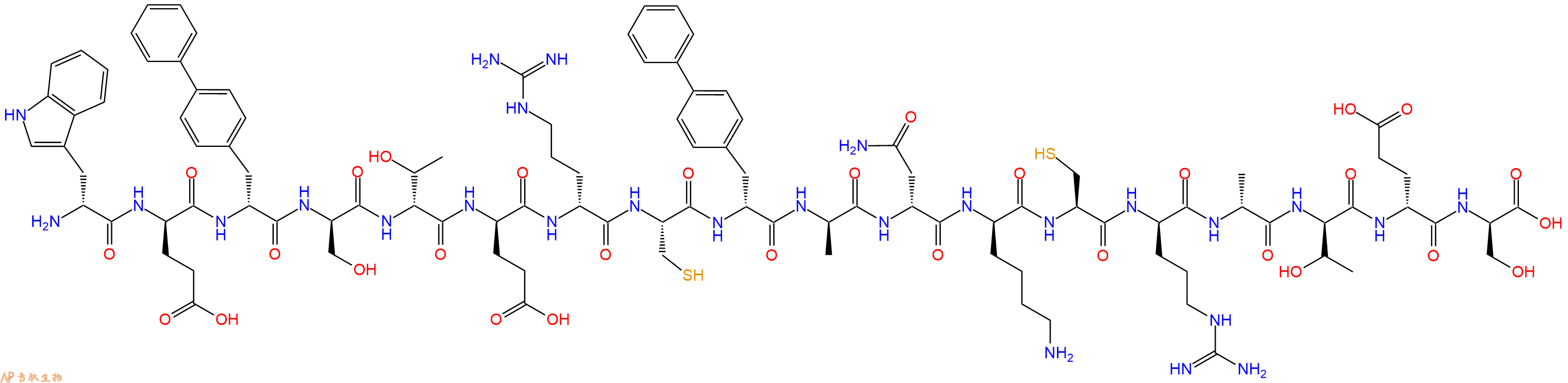 专肽生物产品H2N-DTrp-DGlu-DBip-DSer-DThr-DGlu-DArg-Cys-DBip-DAla-DAsn-DLys-Cys-DArg-DAla-DThr-DGlu-DSer-OH