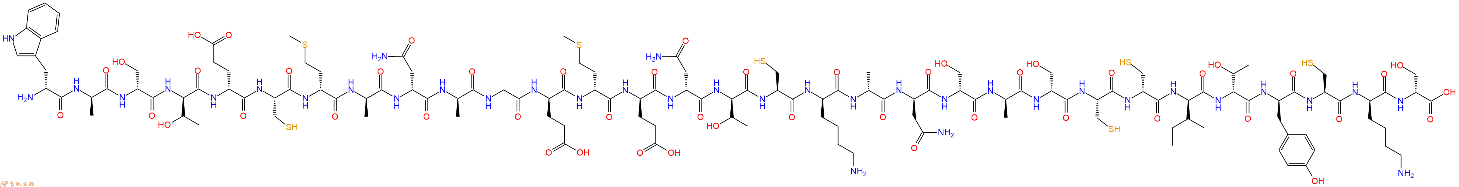 专肽生物产品H2N-DTrp-DAla-DSer-DThr-DGlu-Cys-DMet-DAla-DAsn-DAla-Gly-DGlu-DMet-DGlu-DAsn-DThr-Cys-DLys-DAla-DAsn-DSer-DAla-DSer-Cys-DCys-DIle-DThr-DTyr-Cys-DLys-DSer-OH