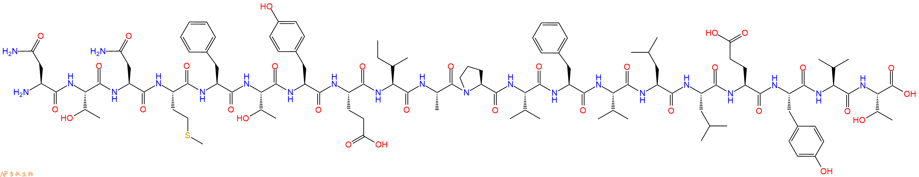 专肽生物产品H2N-Asn-Thr-Asn-Met-Phe-Thr-Tyr-Glu-Ile-Ala-Pro-Val-Phe-Val-Leu-Leu-Glu-Tyr-Val-Thr-OH