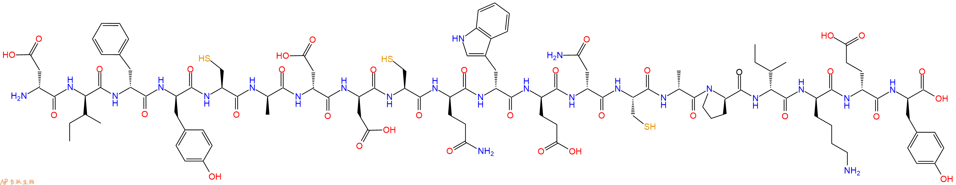 专肽生物产品H2N-DAsp-DIle-DPhe-DTyr-Cys-DAla-DAsp-DAsp-Cys-DGln-DTrp-DGlu-DAsn-Cys-DAla-DPro-DIle-DLys-DGlu-DTyr-OH