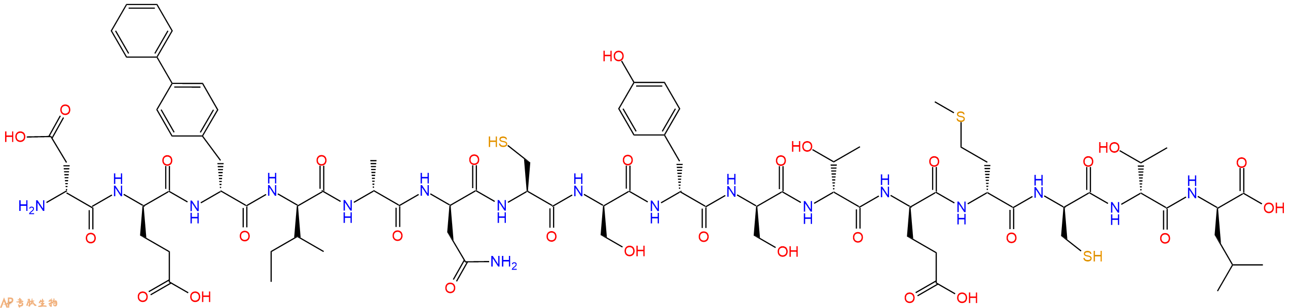 专肽生物产品H2N-DAsp-DGlu-DBip-DIle-DAla-DAsn-Cys-DSer-DTyr-DSer-DThr-DGlu-DMet-DCys-DThr-DLeu-OH