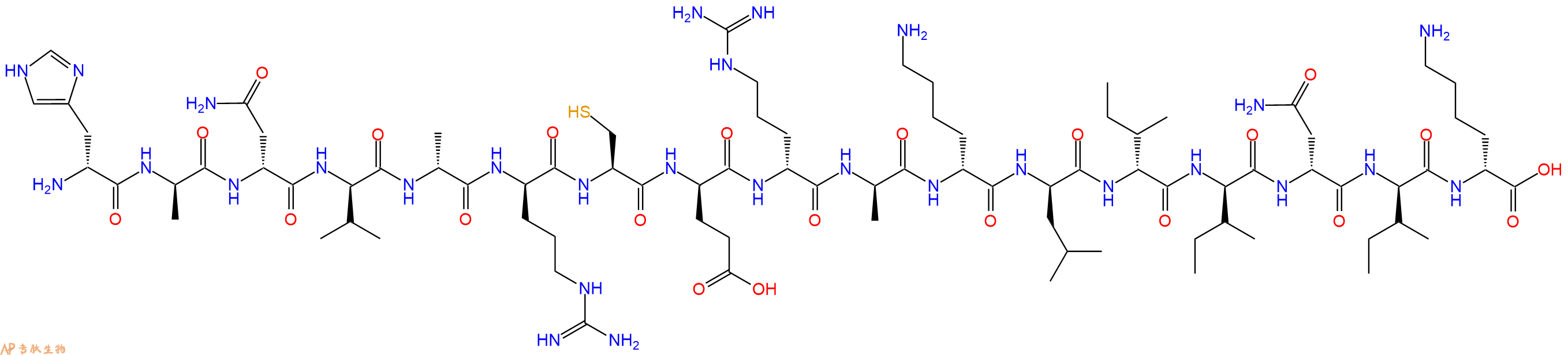 专肽生物产品H2N-DHis-DAla-DAsn-DVal-DAla-DArg-Cys-DGlu-DArg-DAla-DLys-DLeu-DIle-DIle-DAsn-DIle-DLys-OH