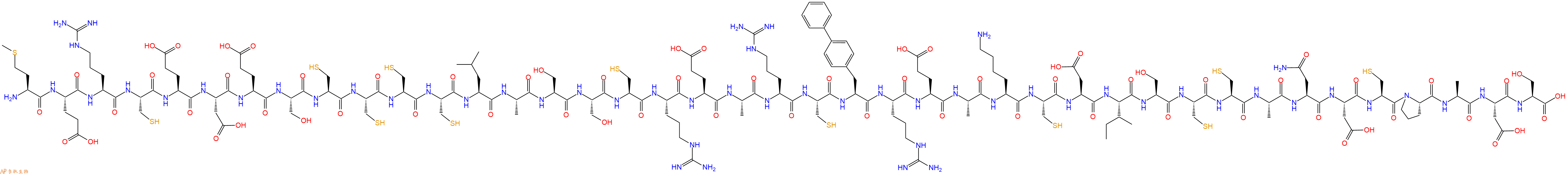 专肽生物产品H2N-Met-Glu-Arg-Cys-Glu-Asp-Glu-Ser-Cys-Cys-Cys-Cys-Leu-Ala-Ser-Ser-Cys-Arg-Glu-Ala-Arg-Cys-Bip-Arg-Glu-Ala-Lys-Cys-Asp-Ile-Ser-Cys-Cys-Ala-Asn-Asp-Cys-Pro-Ala-Asp-Ser-OH