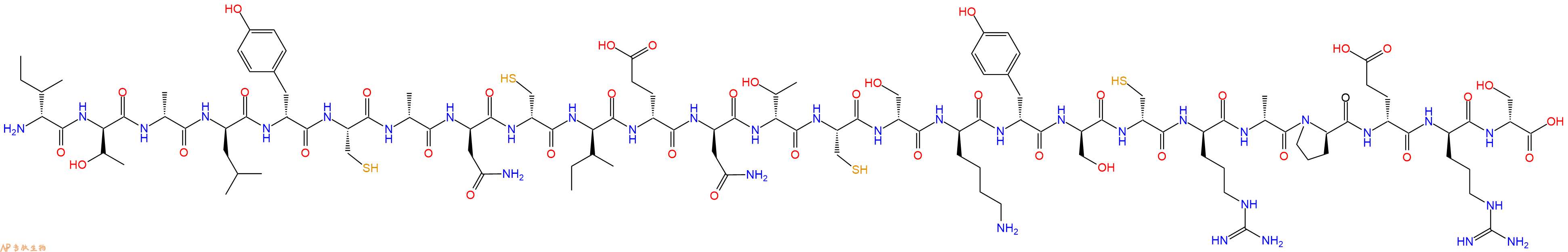 专肽生物产品H2N-DIle-DThr-DAla-DLeu-DTyr-Cys-DAla-DAsn-DCys-DIle-DGlu-DAsn-DThr-Cys-DSer-DLys-DTyr-DSer-DCys-DArg-DAla-DPro-DGlu-DArg-DSer-OH