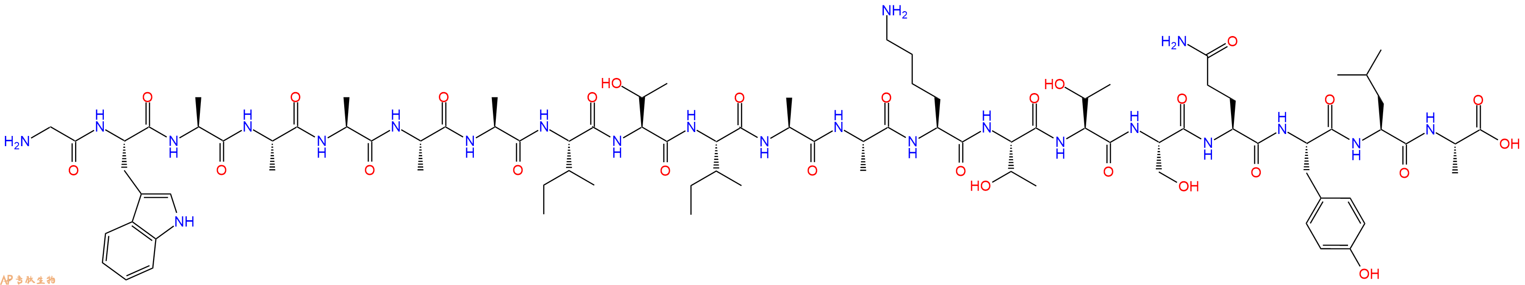专肽生物产品H2N-Gly-Trp-Ala-Ala-Ala-Ala-Ala-Ile-Thr-Ile-Ala-Ala-Lys-Thr-Thr-Ser-Gln-Tyr-Leu-Ala-OH