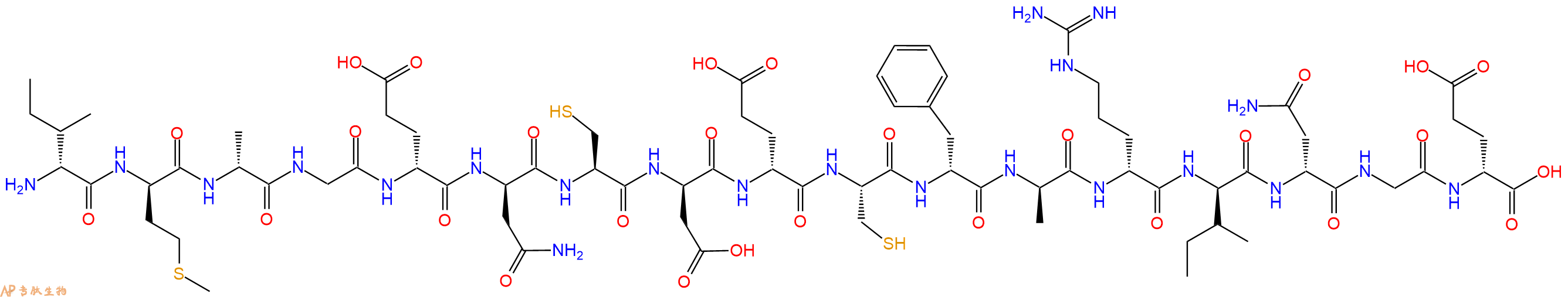 专肽生物产品H2N-DIle-DMet-DAla-Gly-DGlu-DAsn-Cys-DAsp-DGlu-Cys-DPhe-DAla-DArg-DIle-DAsn-Gly-DGlu-OH