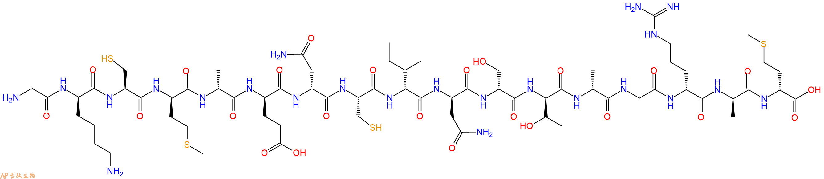 专肽生物产品H2N-Gly-DLys-Cys-DMet-DAla-DGlu-DAsn-Cys-DIle-DAsn-DSer-DThr-DAla-Gly-DArg-DAla-DMet-OH