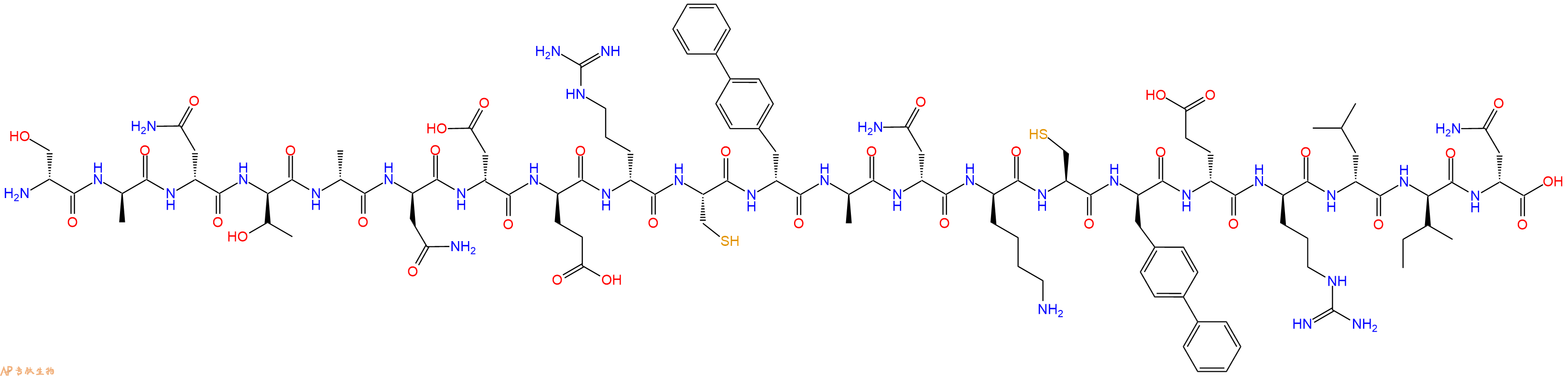 专肽生物产品H2N-DSer-DAla-DAsn-DThr-DAla-DAsn-DAsp-DGlu-DArg-Cys-DBip-DAla-DAsn-DLys-Cys-DBip-DGlu-DArg-DLeu-DIle-DAsn-OH