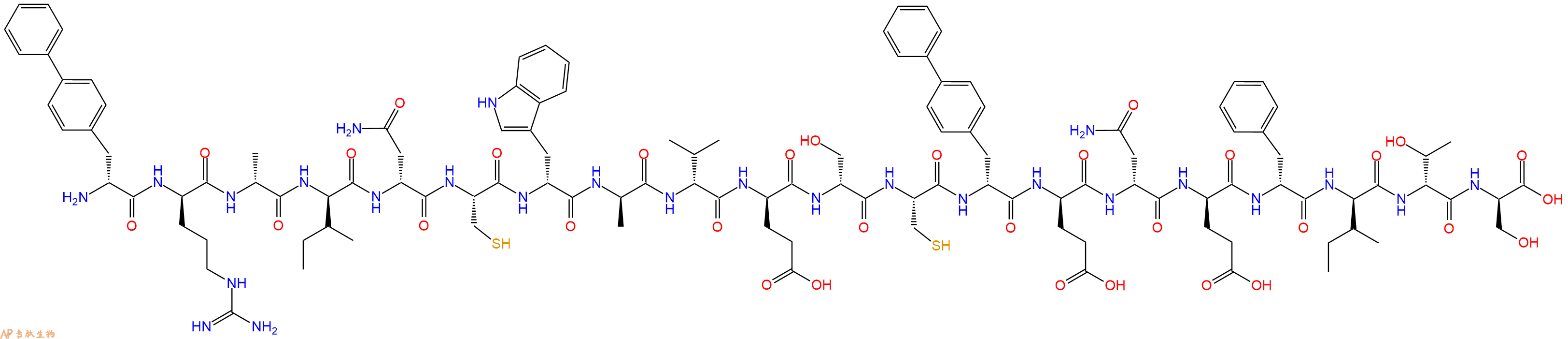 专肽生物产品H2N-DBip-DArg-DAla-DIle-DAsn-Cys-DTrp-DAla-DVal-DGlu-DSer-Cys-DBip-DGlu-DAsn-DGlu-DPhe-DIle-DThr-DSer-OH