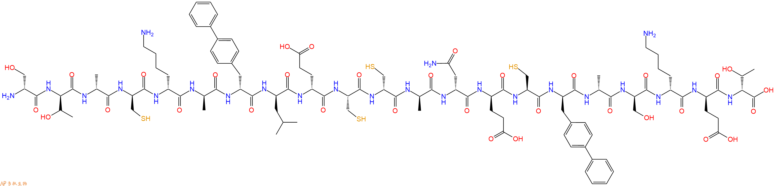 专肽生物产品H2N-DSer-DThr-DAla-DCys-DLys-DAla-DBip-DLeu-DGlu-Cys-DCys-DAla-DAsn-DGlu-Cys-DBip-DAla-DSer-DLys-DGlu-DThr-OH