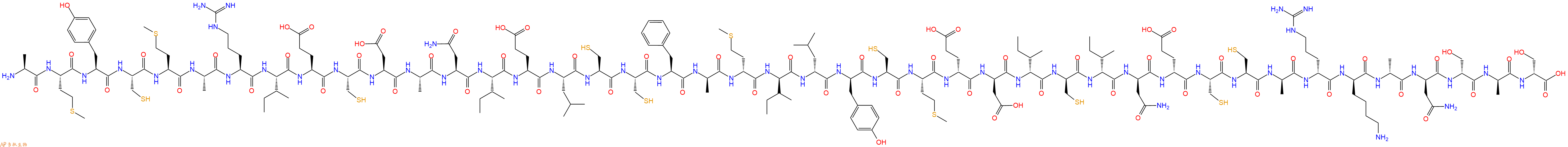 专肽生物产品H2N-Ala-Met-Tyr-Cys-Met-Ala-Arg-Ile-Glu-Cys-Asp-Ala-Asn-Ile-Glu-Leu-Cys-Cys-Phe-DAla-DMet-DIle-DLeu-DTyr-Cys-Met-DGlu-DAsp-DIle-DCys-DIle-DAsn-DGlu-Cys-Cys-DAla-DArg-DLys-DAla-DAsn-DSer-DAla-DSer-OH