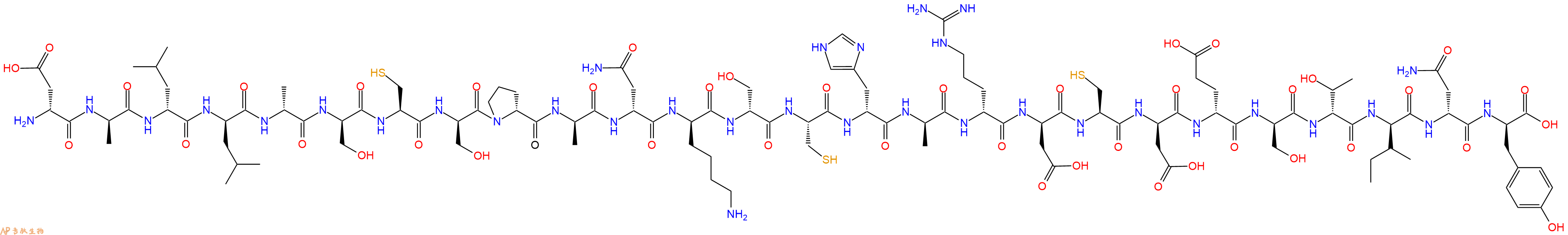 专肽生物产品H2N-DAsp-DAla-DLeu-DLeu-DAla-DSer-Cys-DSer-DPro-DAla-DAsn-DLys-DSer-Cys-DHis-DAla-DArg-DAsp-Cys-DAsp-DGlu-DSer-DThr-DIle-DAsn-DTyr-OH