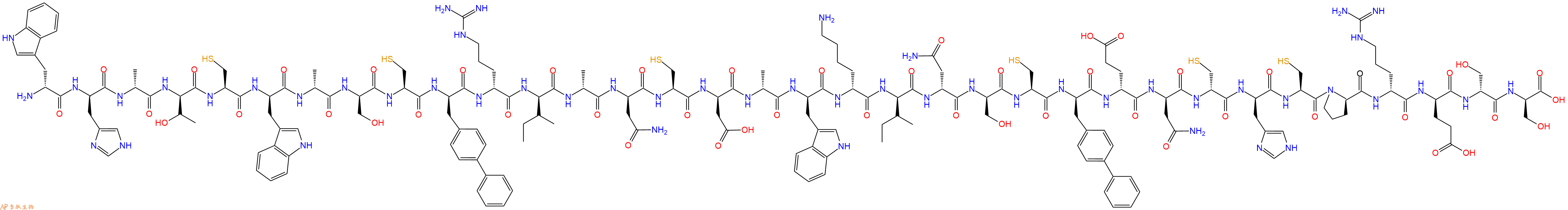 专肽生物产品H2N-DTrp-DHis-DAla-DThr-Cys-DTrp-DAla-DSer-Cys-DBip-DArg-DIle-DAla-DAsn-Cys-DAsp-DAla-DTrp-DLys-DIle-DAsn-DSer-Cys-DBip-DGlu-DAsn-DCys-DHis-Cys-DPro-DArg-DGlu-DSer-DSer-OH