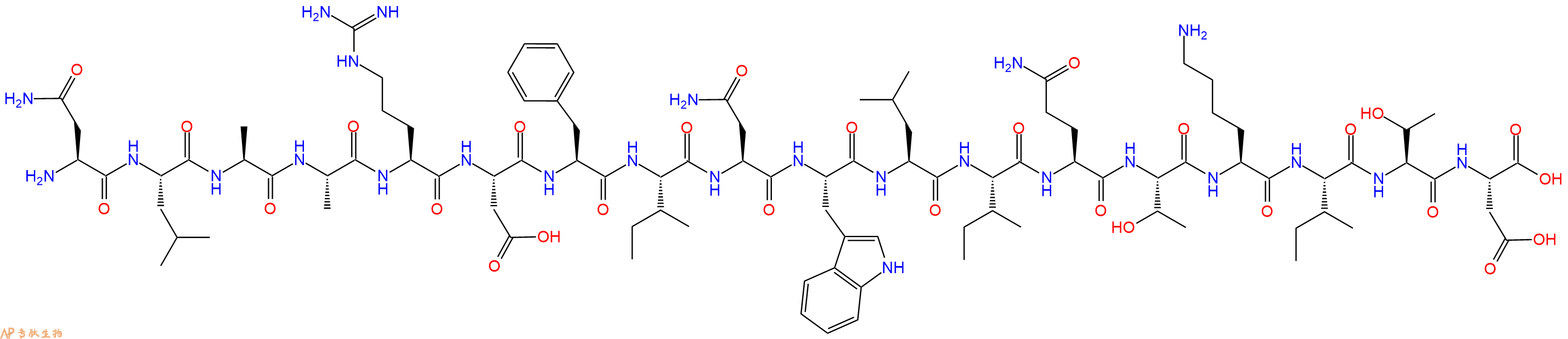 专肽生物产品H2N-Asn-Leu-Ala-Ala-Arg-Asp-Phe-Ile-Asn-Trp-Leu-Ile-Gln-Thr-Lys-Ile-Thr-Asp-OH