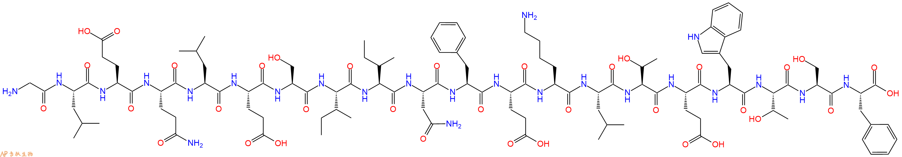 专肽生物产品H2N-Gly-Leu-Glu-Gln-Leu-Glu-Ser-Ile-Ile-Asn-Phe-Glu-Lys-Leu-Thr-Glu-Trp-Thr-Ser-Phe-OH