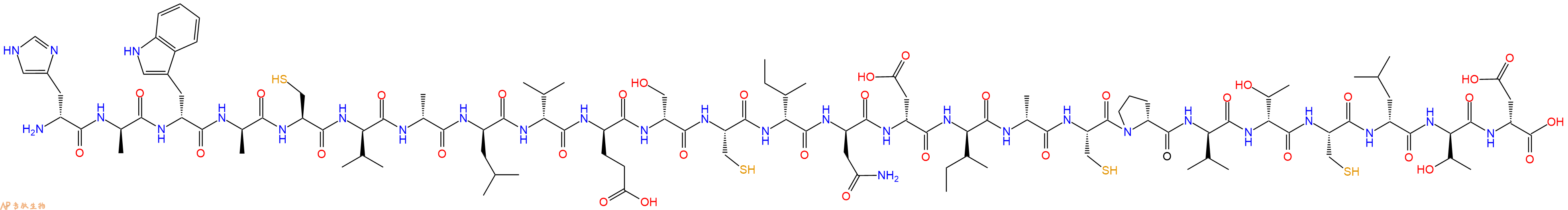 专肽生物产品H2N-DHis-DAla-DTrp-DAla-Cys-DVal-DAla-DLeu-DVal-DGlu-DSer-Cys-DIle-DAsn-DAsp-DIle-DAla-Cys-DPro-DVal-DThr-Cys-DLeu-DThr-DAsp-OH