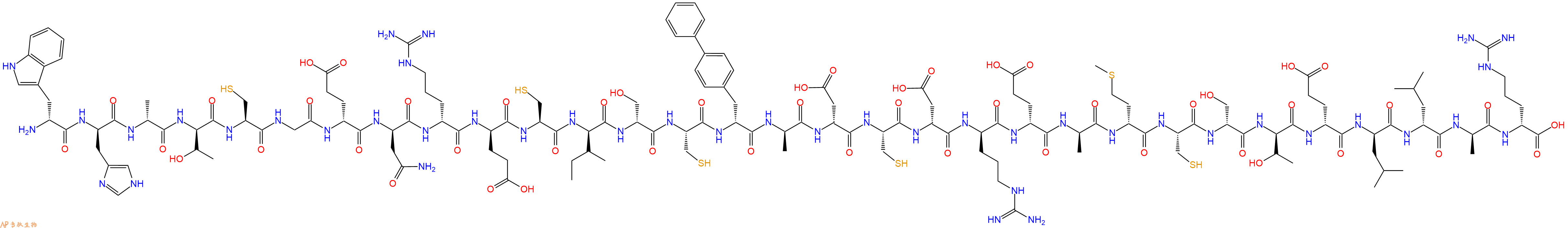 专肽生物产品H2N-DTrp-DHis-DAla-DThr-Cys-Gly-DGlu-DAsn-DArg-DGlu-Cys-DIle-DSer-Cys-DBip-DAla-DAsp-Cys-DAsp-DArg-DGlu-DAla-DMet-Cys-DSer-DThr-DGlu-DLeu-DLeu-DAla-DArg-OH