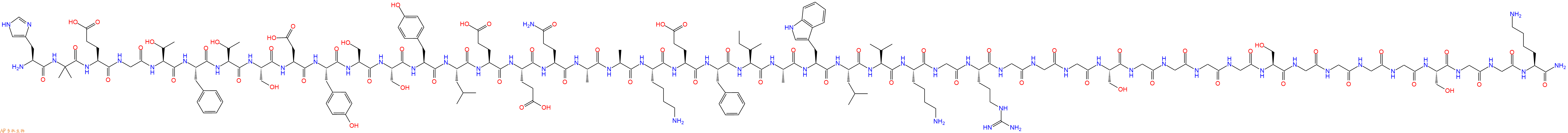 专肽生物产品H2N-His-Aib-Glu-Gly-Thr-Phe-Thr-Ser-Asp-Tyr-Ser-Ser-Tyr-Leu-Glu-Glu-Gln-Ala-Ala-Lys-Glu-Phe-Ile-Ala-Trp-Leu-Val-Lys-Gly-Arg-Gly-Gly-Gly-Ser-Gly-Gly-Gly-Gly-Ser-Gly-Gly-Gly-Gly-Ser-Gly-Gly-Lys-CONH2