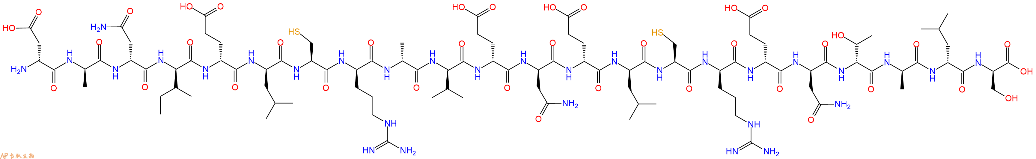 专肽生物产品H2N-DAsp-DAla-DAsn-DIle-DGlu-DLeu-Cys-DArg-DAla-DVal-DGlu-DAsn-DGlu-DLeu-Cys-DArg-DGlu-DAsn-DThr-DAla-DLeu-DSer-OH