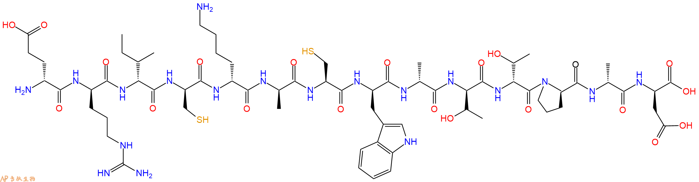 专肽生物产品H2N-DGlu-DArg-DIle-DCys-DLys-DAla-Cys-DTrp-DAla-DThr-DThr-DPro-DAla-DAsp-OH