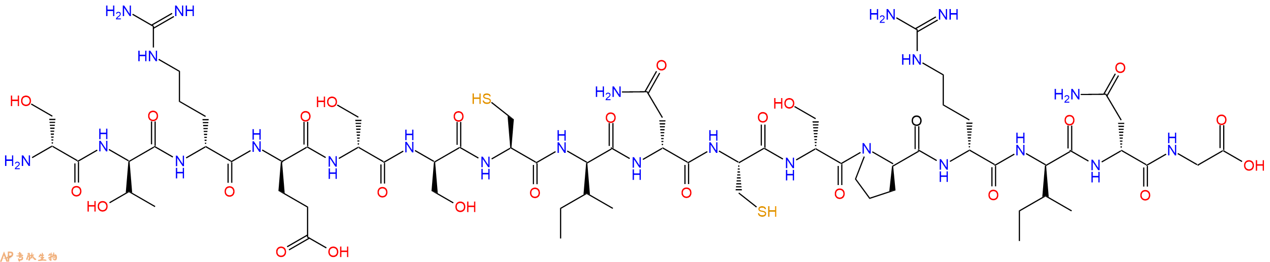 专肽生物产品H2N-DSer-DThr-DArg-DGlu-DSer-DSer-Cys-DIle-DAsn-Cys-DSer-DPro-DArg-DIle-DAsn-Gly-OH