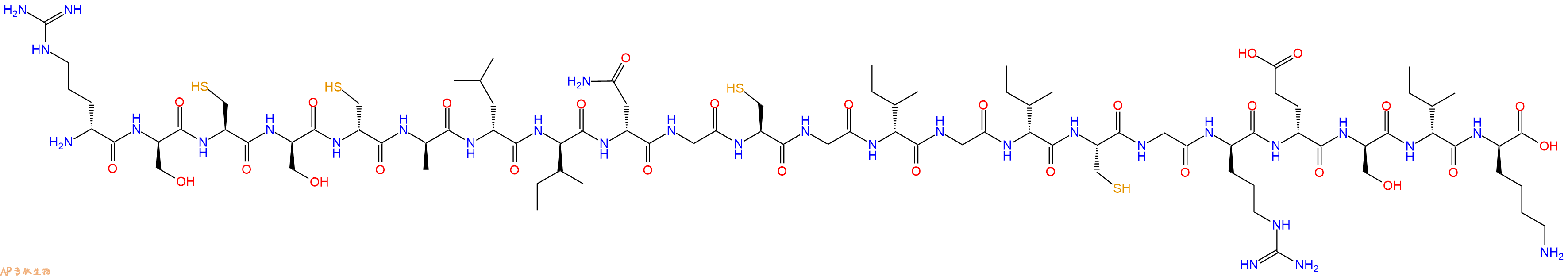 专肽生物产品H2N-DArg-DSer-Cys-DSer-DCys-DAla-DLeu-DIle-DAsn-Gly-Cys-Gly-DIle-Gly-DIle-Cys-Gly-DArg-DGlu-DSer-DIle-DLys-OH