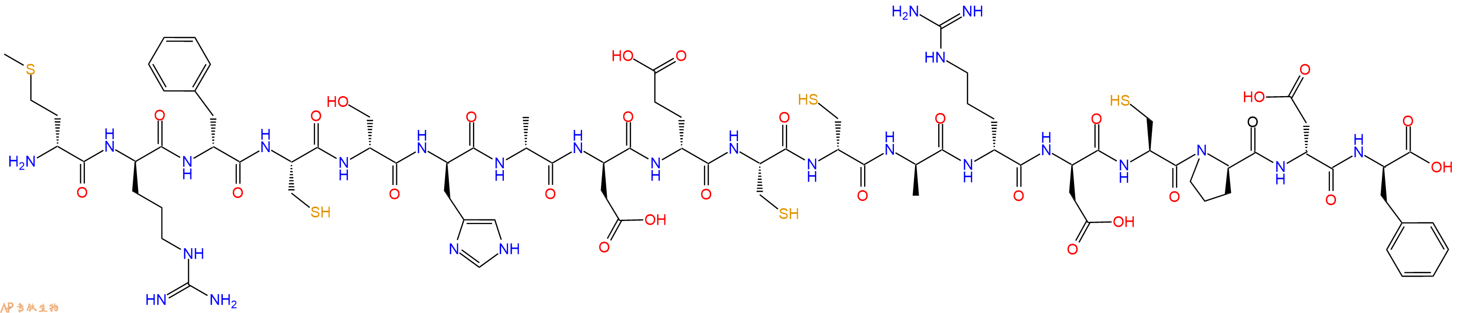专肽生物产品H2N-DMet-DArg-DPhe-Cys-DSer-DHis-DAla-DAsp-DGlu-Cys-DCys-DAla-DArg-DAsp-Cys-DPro-DAsp-DPhe-OH