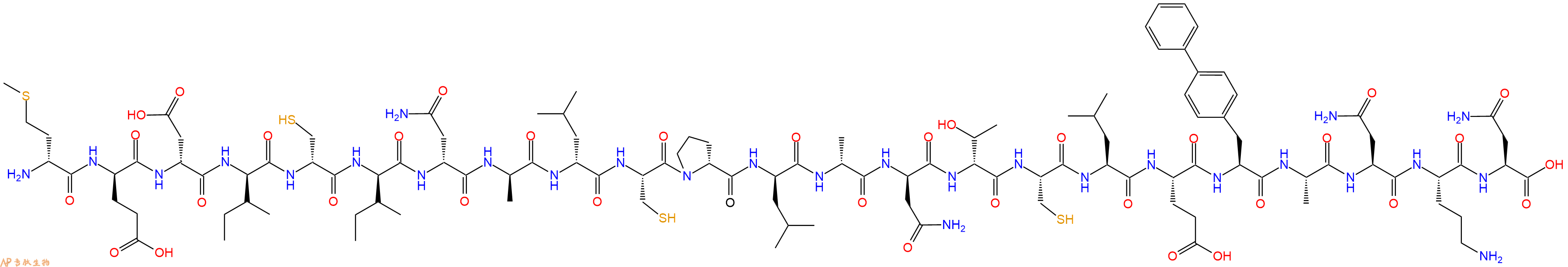 专肽生物产品H2N-DMet-DGlu-DAsp-DIle-DCys-DIle-DAsn-DAla-DLeu-Cys-DPro-DLeu-DAla-DAsn-DThr-Cys-Leu-Glu-Bip-Ala-Asn-Orn-Asn-OH
