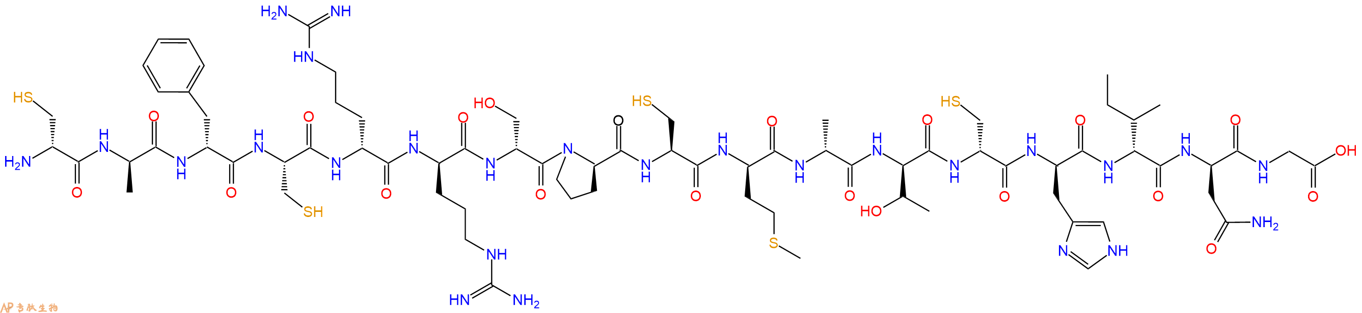 专肽生物产品H2N-DCys-DAla-DPhe-Cys-DArg-DArg-DSer-DPro-Cys-DMet-DAla-DThr-DCys-DHis-DIle-DAsn-Gly-OH