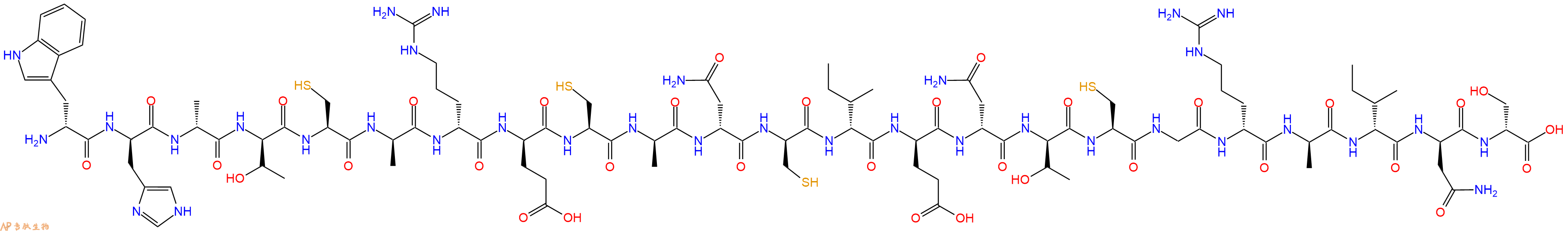 专肽生物产品H2N-DTrp-DHis-DAla-DThr-Cys-DAla-DArg-DGlu-Cys-DAla-DAsn-DCys-DIle-DGlu-DAsn-DThr-Cys-Gly-DArg-DAla-DIle-DAsn-DSer-OH