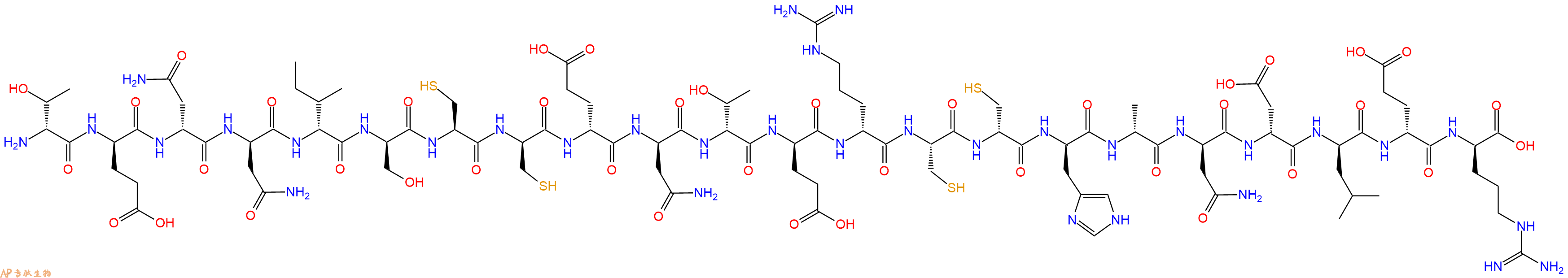 专肽生物产品H2N-DThr-DGlu-DAsn-DAsn-DIle-DSer-Cys-DCys-DGlu-DAsn-DThr-DGlu-DArg-Cys-DCys-DHis-DAla-DAsn-DAsp-DLeu-DGlu-DArg-OH