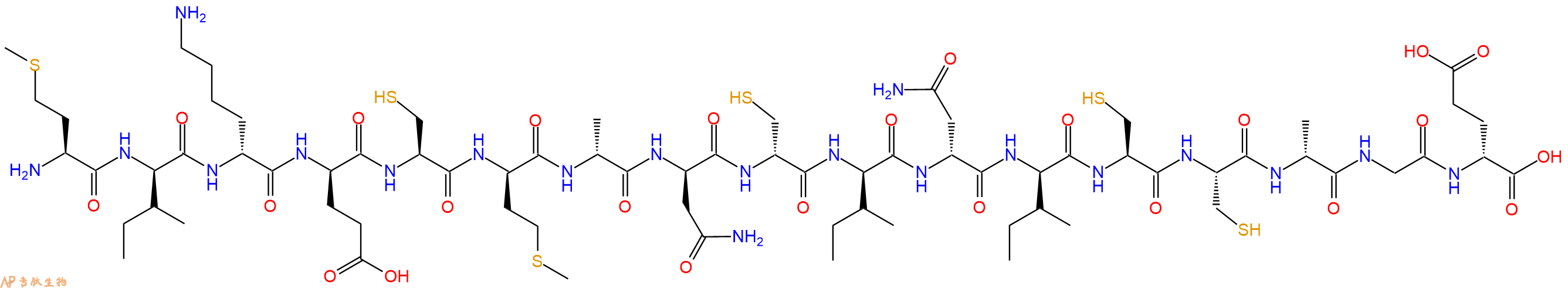 专肽生物产品H2N-Met-DIle-DLys-DGlu-Cys-DMet-DAla-DAsn-DCys-DIle-DAsn-DIle-Cys-Cys-DAla-Gly-DGlu-OH
