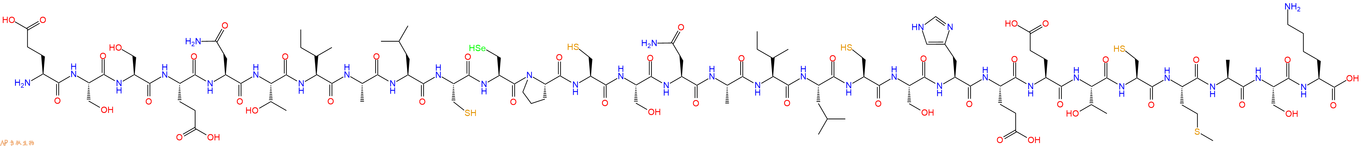 专肽生物产品H2N-Glu-Ser-Ser-Glu-Asn-Thr-Ile-Ala-Leu-Cys-Sec-Pro-Cys-Ser-Asn-Ala-Ile-Leu-Cys-Ser-His-Glu-Glu-Thr-Cys-Met-Ala-Ser-Lys-OH