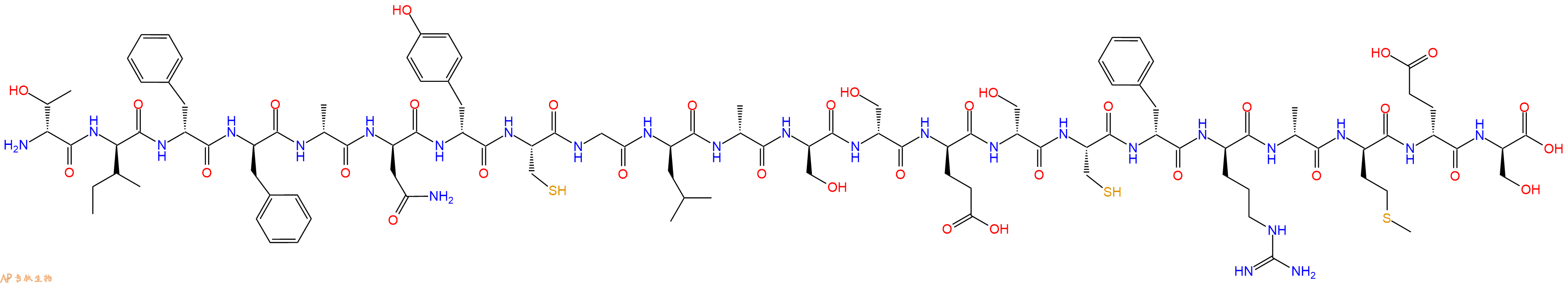 专肽生物产品H2N-DThr-DIle-DPhe-DPhe-DAla-DAsn-DTyr-Cys-Gly-DLeu-DAla-DSer-DSer-DGlu-DSer-Cys-DPhe-DArg-DAla-DMet-DGlu-DSer-OH