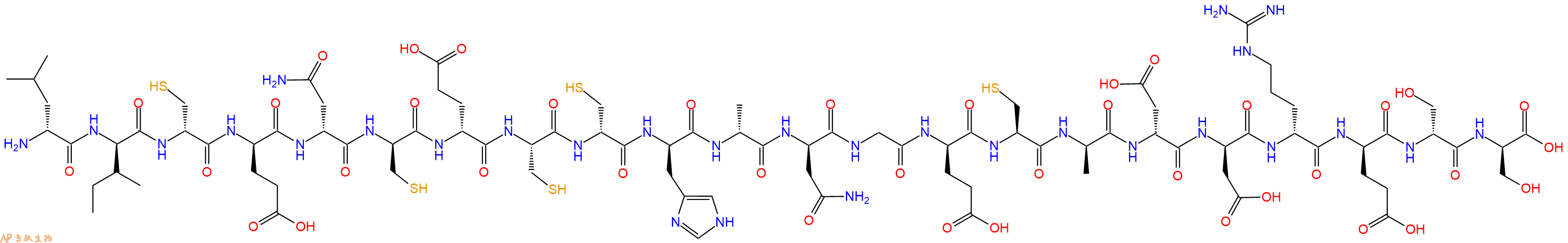 专肽生物产品H2N-DLeu-DIle-DCys-DGlu-DAsn-DCys-DGlu-Cys-DCys-DHis-DAla-DAsn-Gly-DGlu-Cys-DAla-DAsp-DAsp-DArg-DGlu-DSer-DSer-OH