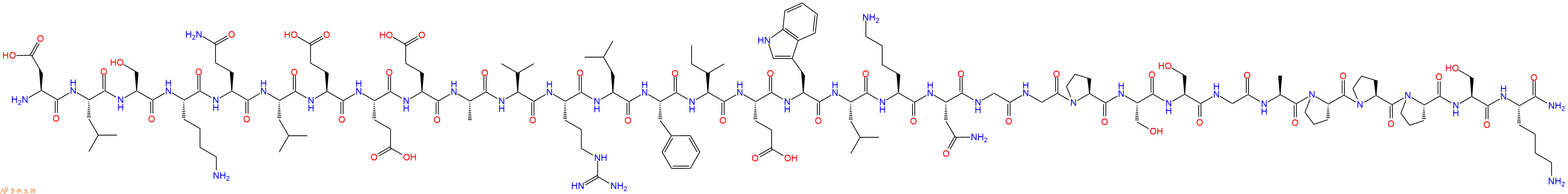 专肽生物产品H2N-Asp-Leu-Ser-Lys-Gln-Leu-Glu-Glu-Glu-Ala-Val-Arg-Leu-Phe-Ile-Glu-Trp-Leu-Lys-Asn-Gly-Gly-Pro-Ser-Ser-Gly-Ala-Pro-Pro-Pro-Ser-Lys-CONH2