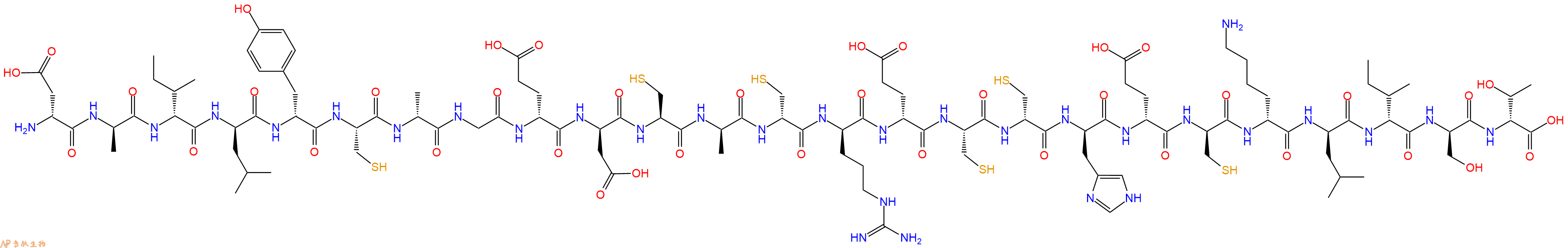专肽生物产品H2N-DAsp-DAla-DIle-DLeu-DTyr-Cys-DAla-Gly-DGlu-DAsp-Cys-DAla-DCys-DArg-DGlu-Cys-DCys-DHis-DGlu-DCys-DLys-DLeu-DIle-DSer-DThr-OH