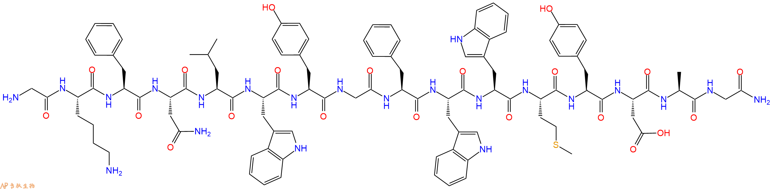 专肽生物产品H2N-Gly-Lys-Phe-Asn-Leu-Trp-Tyr-Gly-Phe-Trp-Trp-Met-Tyr-Asp-Ala-Gly-CONH2