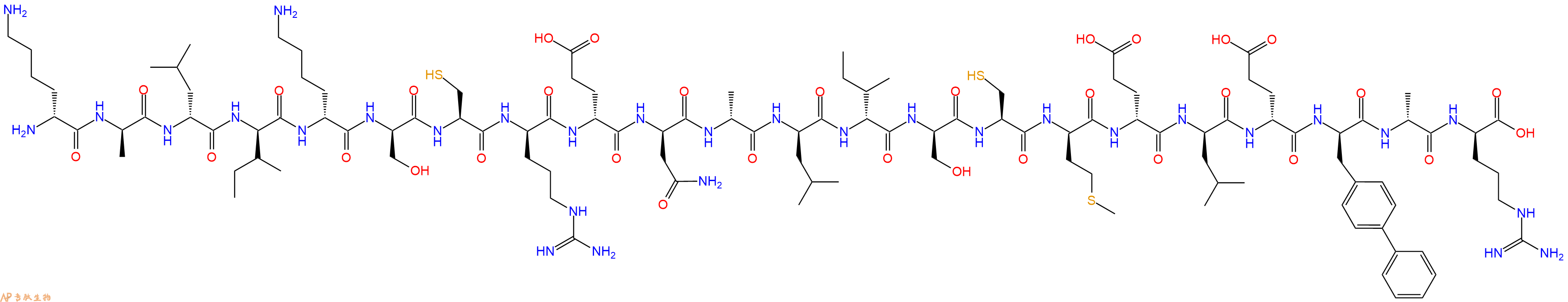 专肽生物产品H2N-DLys-DAla-DLeu-DIle-DLys-DSer-Cys-DArg-DGlu-DAsn-DAla-DLeu-DIle-DSer-Cys-DMet-DGlu-DLeu-DGlu-DBip-DAla-DArg-OH